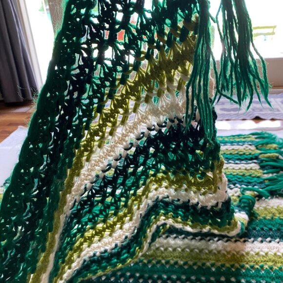 Handmade Granny Afghan Striped Green Throw Blanket - Picture 4 of 5